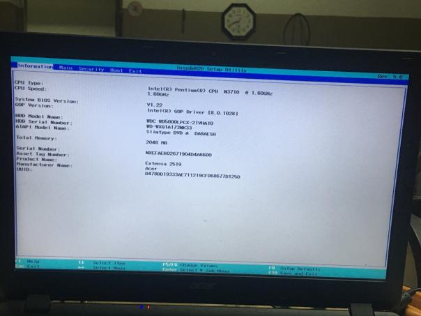 Acer Extensa 2519 N15w4 пароль BIOS 12345